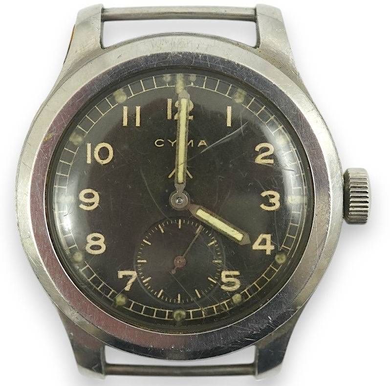 A gentleman's WWII military issue steel Cyma (Dirty Dozen) manual wind wrist watch